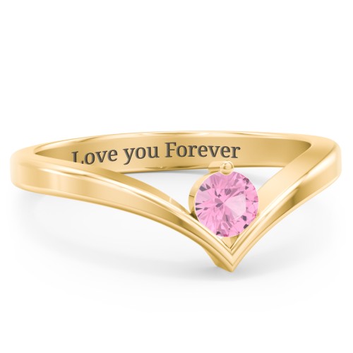 Round Birthstone V-Shape Ring – 18K Gold Plated Silver with Pink Tourmaline