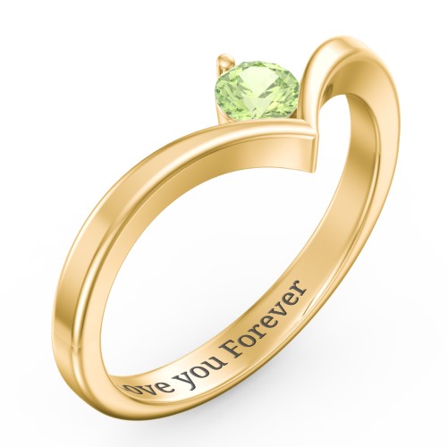 Round Birthstone V-Shape Ring – 10K Yellow Gold with Peridot