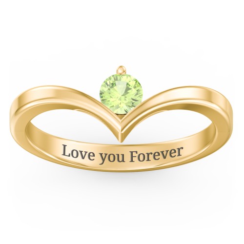Round Birthstone V-Shape Ring – 10K Yellow Gold with Peridot