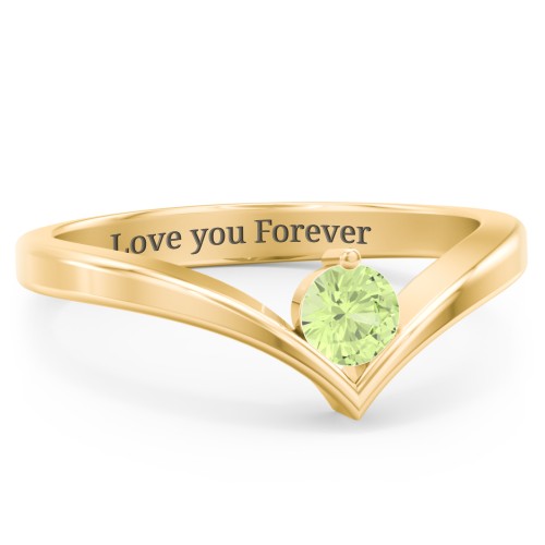 Round Birthstone V-Shape Ring – 10K Yellow Gold with Peridot