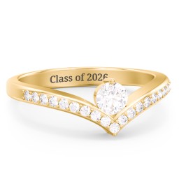 Round Birthstone V-Shape Ring With Accents in 18K Gold Plated Silver with White Premium Zirconia