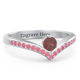 Round Birthstone V-Shape Ring With Accents