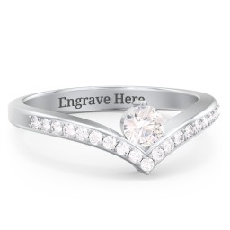 Round Birthstone V-Shape Ring With Accents