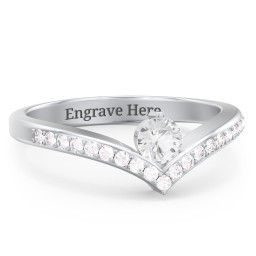 Round Birthstone V-Shape Ring With Accents