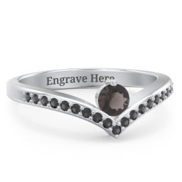 Round Birthstone V-Shape Ring With Accents