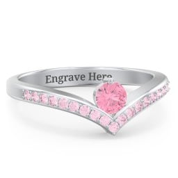 Round Birthstone V-Shape Ring With Accents