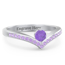 Round Birthstone V-Shape Ring With Accents