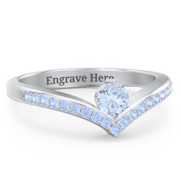 Round Birthstone V-Shape Ring With Accents