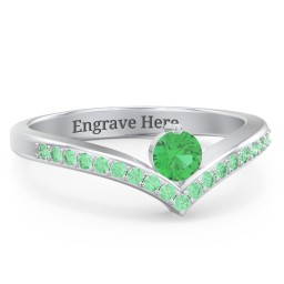 Round Birthstone V-Shape Ring With Accents