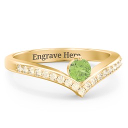 Round Birthstone V-Shape Ring With Accents