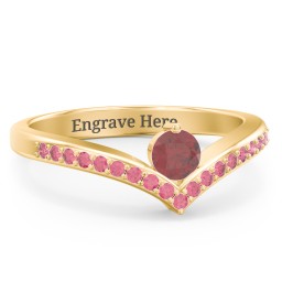 Round Birthstone V-Shape Ring With Accents in 18K Gold Plated Silver