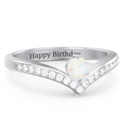 Round Birthstone V-Shape Ring With Accents