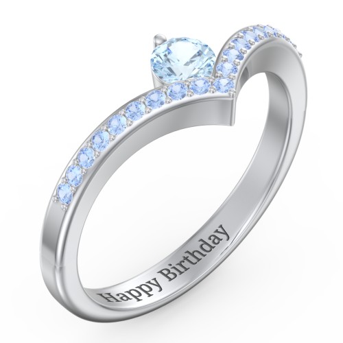 Round Birthstone V-Shape Ring With Accents