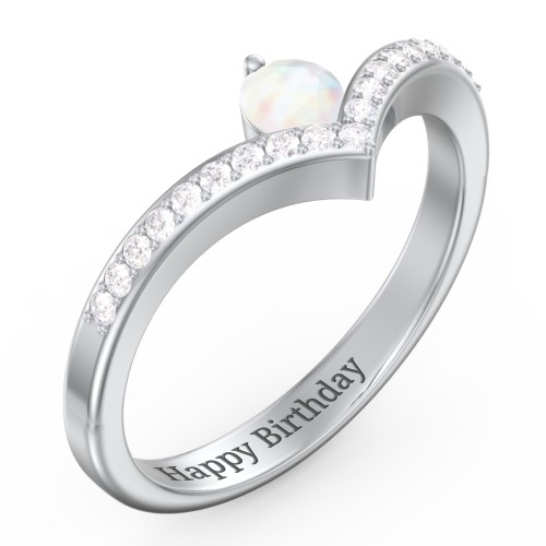 Round Birthstone V-Shape Ring With Accents