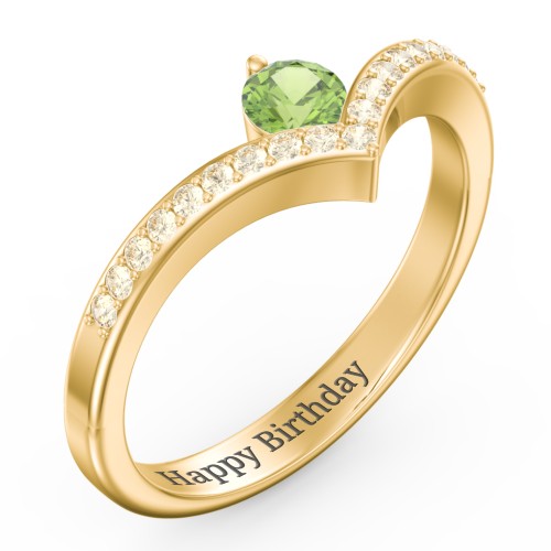 Round Birthstone V-Shape Ring With Accents