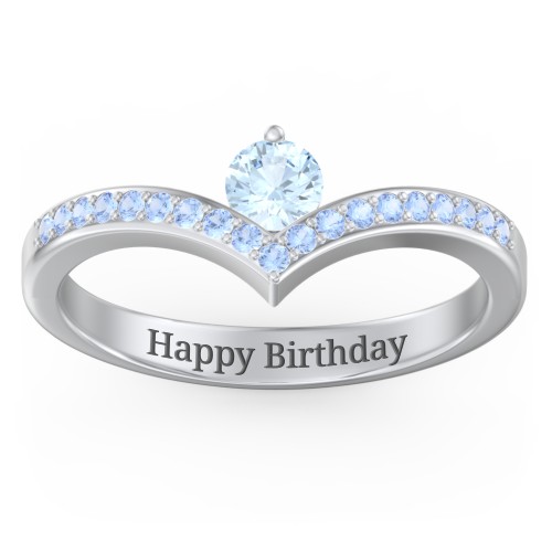 Round Birthstone V-Shape Ring With Accents