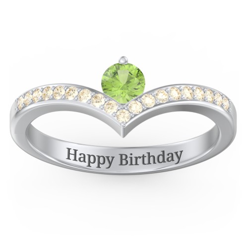 Round Birthstone V-Shape Ring With Accents