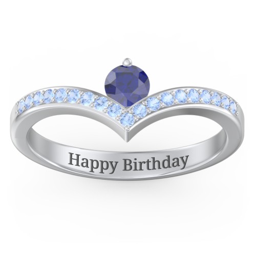 Round Birthstone V-Shape Ring With Accents