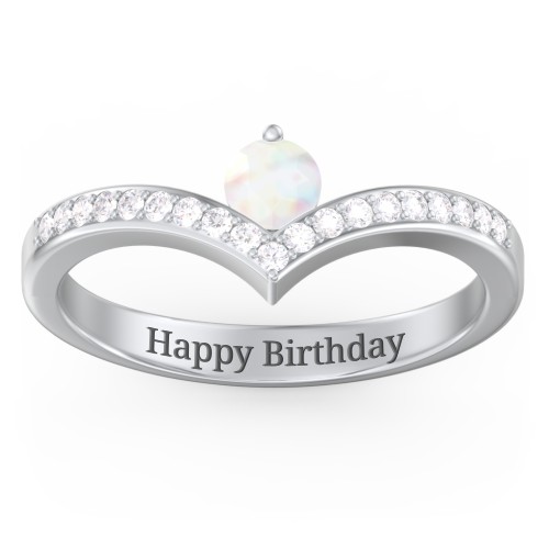 Round Birthstone V-Shape Ring With Accents