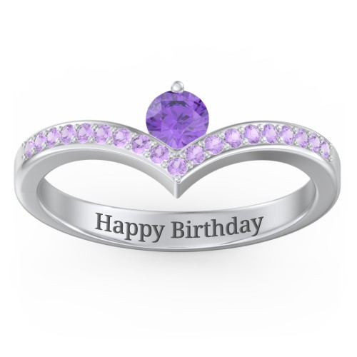 Round Birthstone V-Shape Ring With Accents