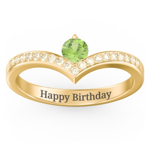 Round Birthstone V-Shape Ring With Accents
