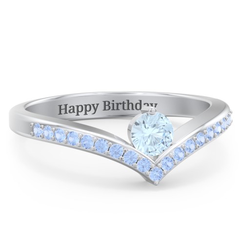 Round Birthstone V-Shape Ring With Accents