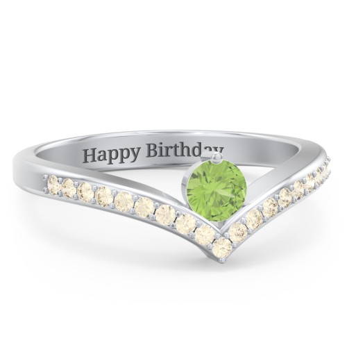 Round Birthstone V-Shape Ring With Accents