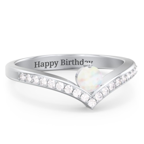 Round Birthstone V-Shape Ring With Accents