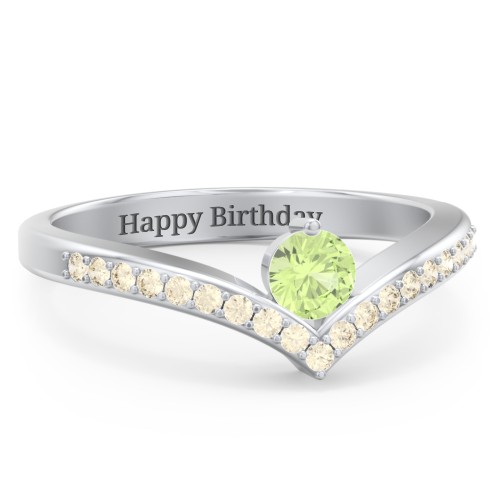 Round Birthstone V-Shape Ring With Accents