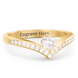 Round Birthstone V-Shape Ring With Accents in 18K Gold Plated Silver with Cubic Zirconia and White Premium Zirconia