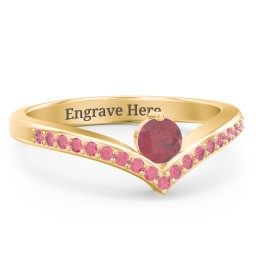 Round Birthstone V-Shape Ring With Accents in 18K Gold Plated Silver with Ruby and Red Premium Zirconia