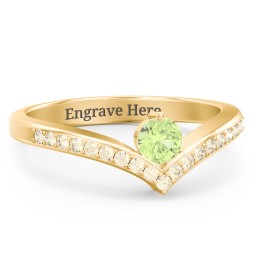 Round Birthstone V-Shape Ring With Accents in 18K Gold Plated Silver with Peridot and Fancy Yellow Premium Zirconia