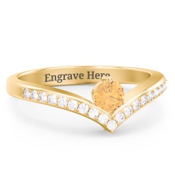 Round Birthstone V-Shape Ring With Accents in 18K Gold Plated Silver with Citrine and White Premium Zirconia