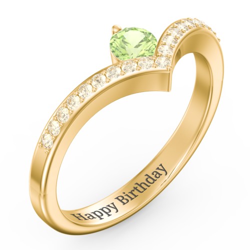 Round Birthstone V-Shape Ring With Accents – 18K Gold Plated Silver with Peridot and Fancy Yellow Premium Zirconia