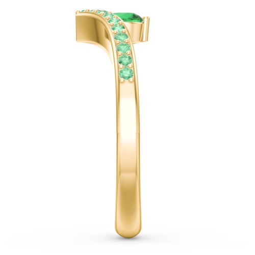 Round Birthstone V-Shape Ring With Accents – 18K Gold Plated Silver with Emerald and Green Premium Zirconia