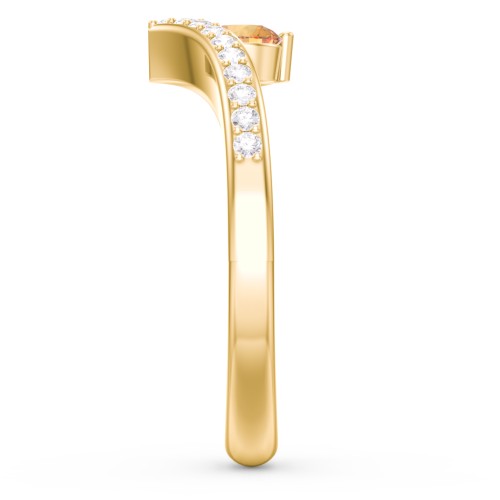 Round Birthstone V-Shape Ring With Accents – 18K Gold Plated Silver with Citrine and White Premium Zirconia