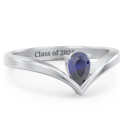 Pear Birthstone V-Shape Ring
