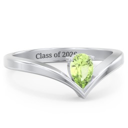 Pear Birthstone V-Shape Ring
