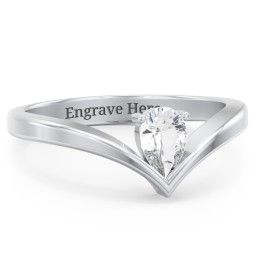 Pear Birthstone V-Shape Ring