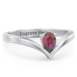 Pear Birthstone V-Shape Ring