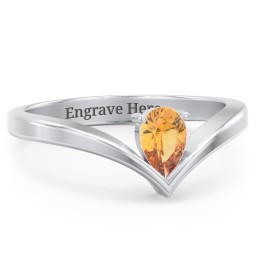 Pear Birthstone V-Shape Ring