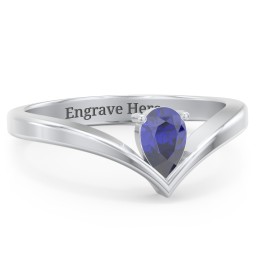 Pear Birthstone V-Shape Ring