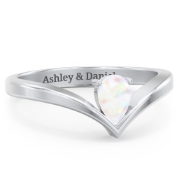 Pear Birthstone V-Shape Ring