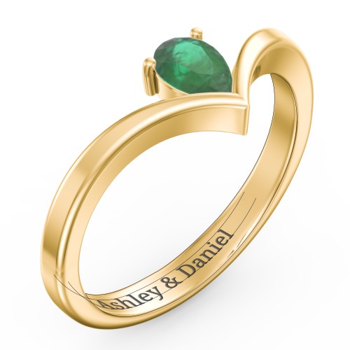 Pear Birthstone V-Shape Ring – 18K Gold Plated Silver with Emerald