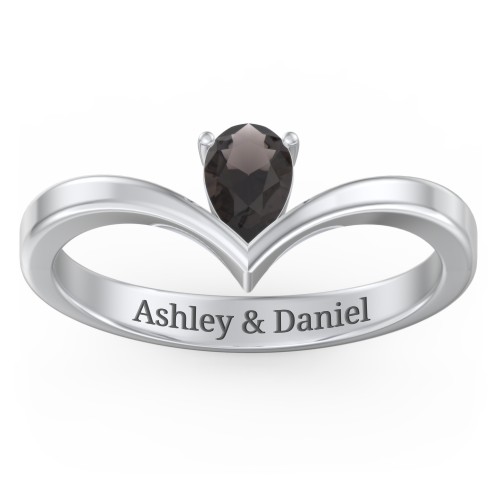 Pear Birthstone V-Shape Ring