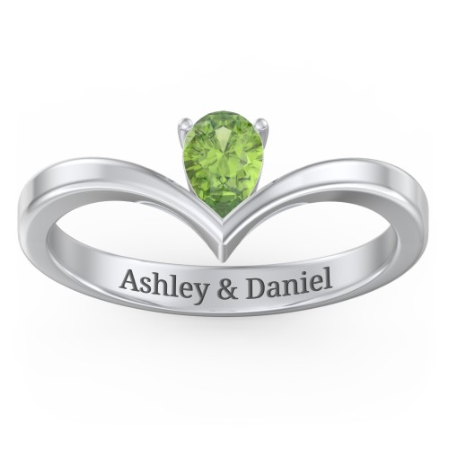 Pear Birthstone V-Shape Ring