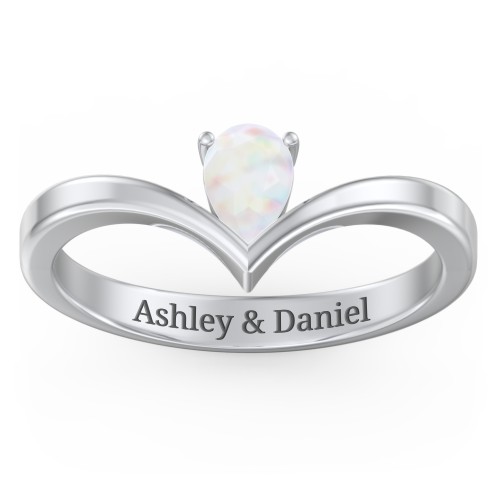 Pear Birthstone V-Shape Ring