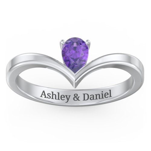 Pear Birthstone V-Shape Ring