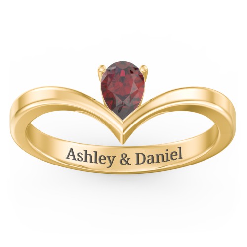Pear Birthstone V-Shape Ring