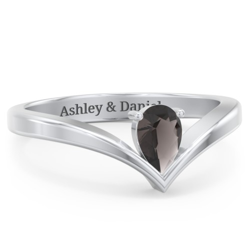 Pear Birthstone V-Shape Ring